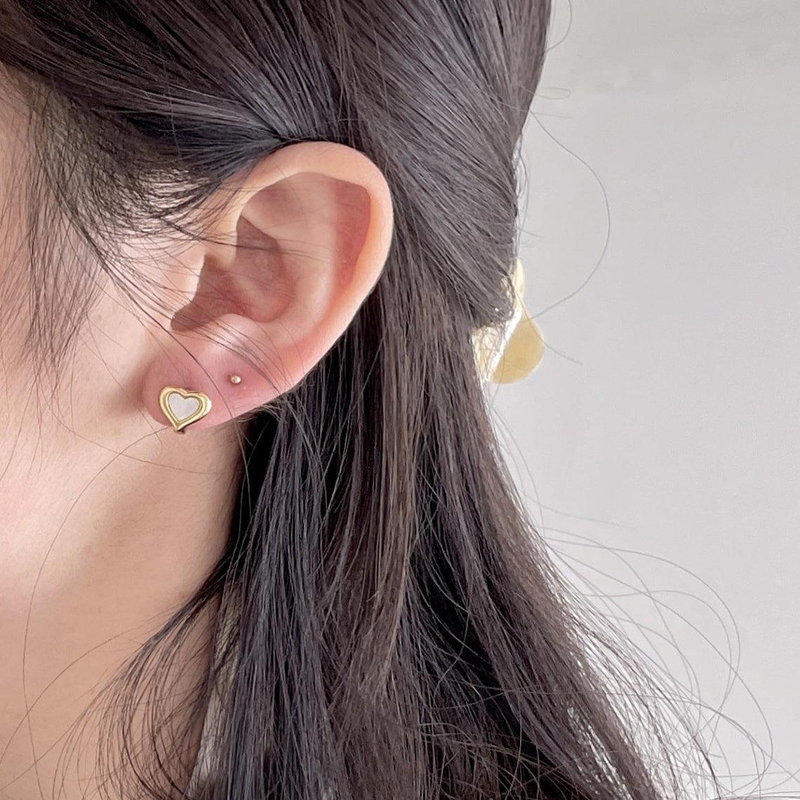 F廠-韓國韓版925純銀蝴蝶結貝殼愛心耳釘耳環簡約氣質百搭ins「C1385」25.04-1