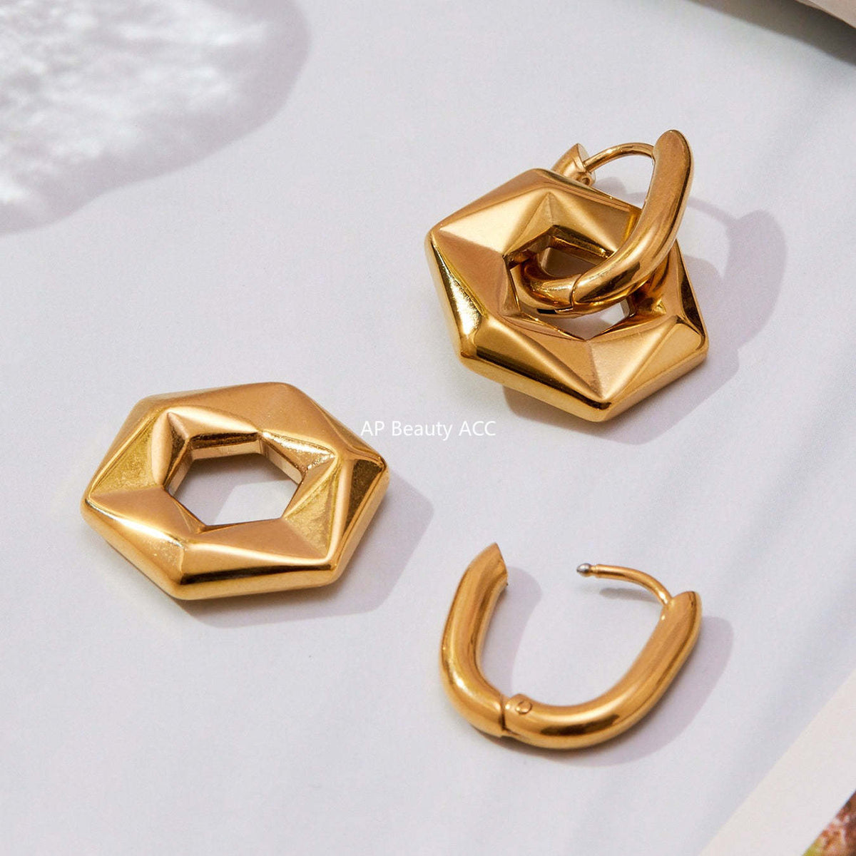 B廠-不鏽鋼幾何異形橢圓吊墜耳環INS歐美風簡約氣質耳飾鍍18k金「F364」25.10-5