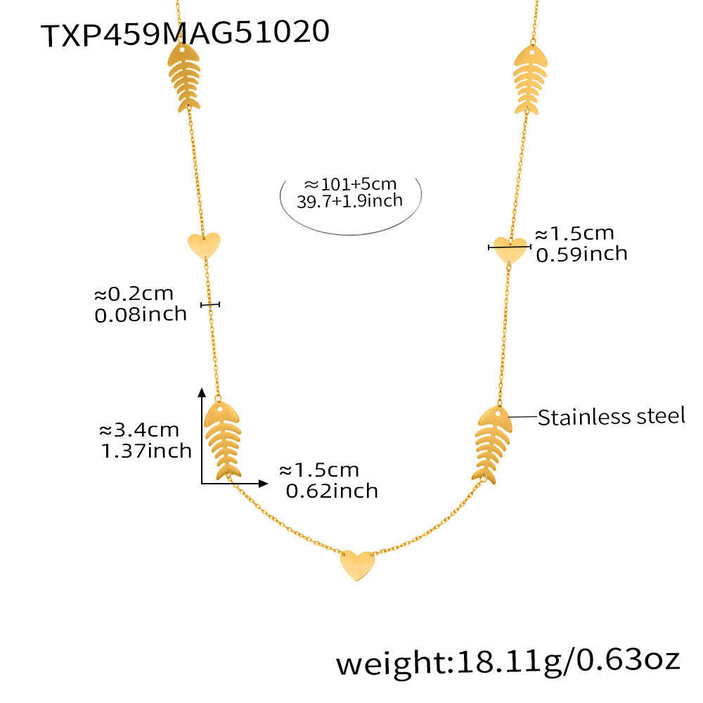 B廠-不鏽鋼18k鍍金魚骨愛心項鍊耳環戒指歐美氣質珠寶首飾套裝「TXP459」25.10-5