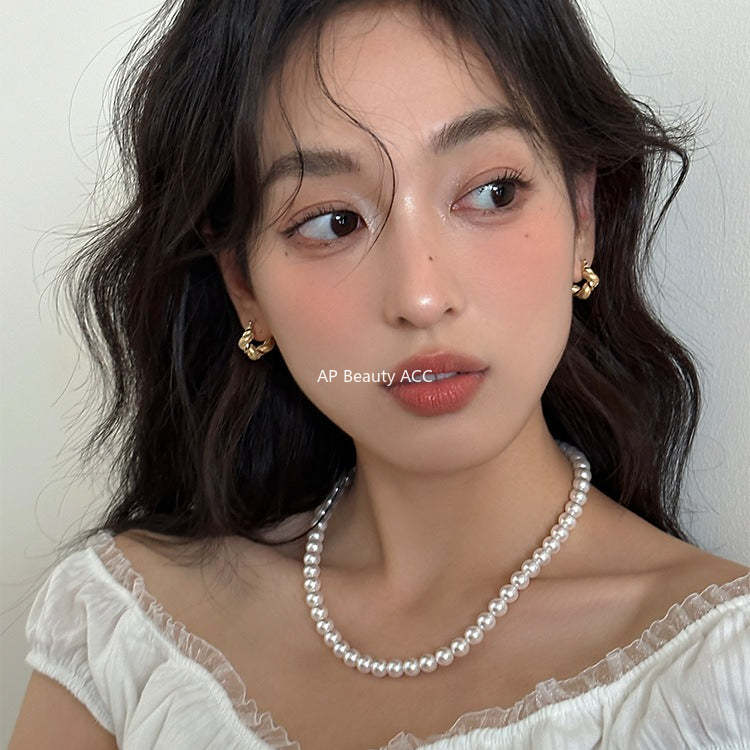 C廠-法式慵懶風銀針鋯石耳環女小眾高級感氣質百搭牛角包耳扣精緻耳飾「EH-4116」25.10-5