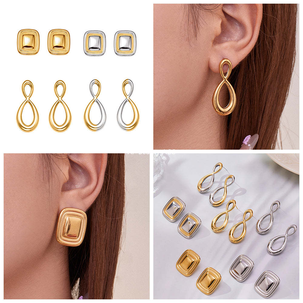 B廠-跨境新款不鏽鋼空心8子耳環ins小眾設計耳飾鍍18k金不掉色「F625-F626」25.10-5