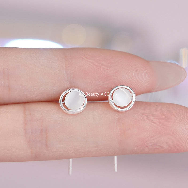 D廠-S999足銀輕奢圓環貓眼石耳線女高級感百搭可愛甜美耳環「YC8417E」25.10-5