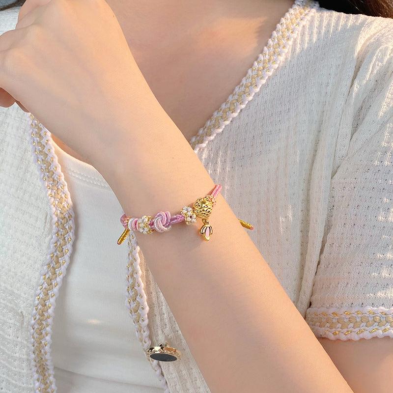 D廠-S999足銀可愛小金魚手繩女學生祝福禮物甜美粉色編製手繩「YC5292SL」24.05-5