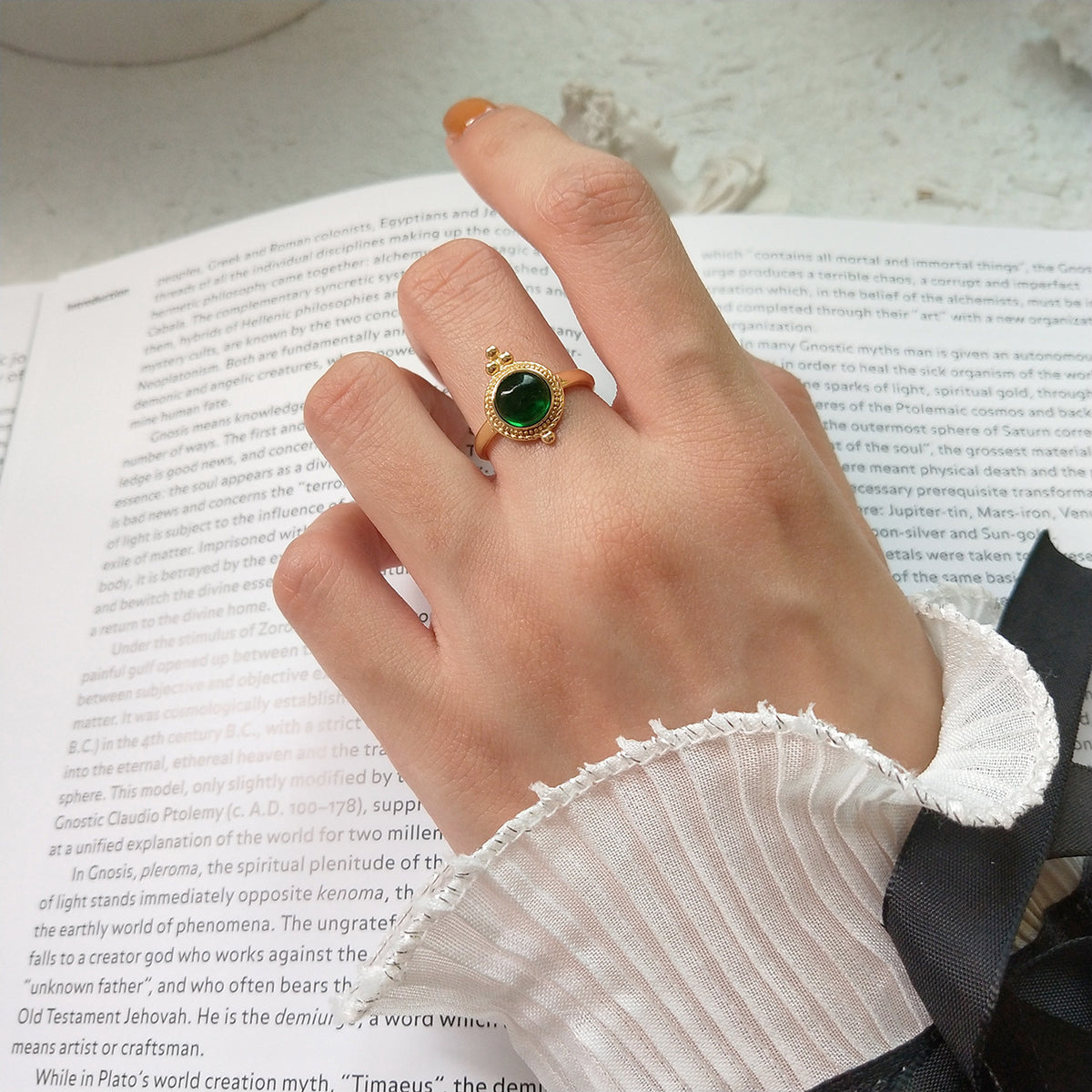 F廠-韓國韓版 銀飾設計 925純銀綠水晶戒指金色戒「J-761」25.06-2