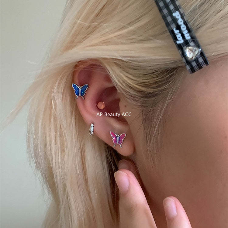 C廠-森系靈動蝴蝶耳釘女絕美夢幻甜美風銀針耳骨釘甜酷高級感秋冬耳飾「EH-4126」25.10-5