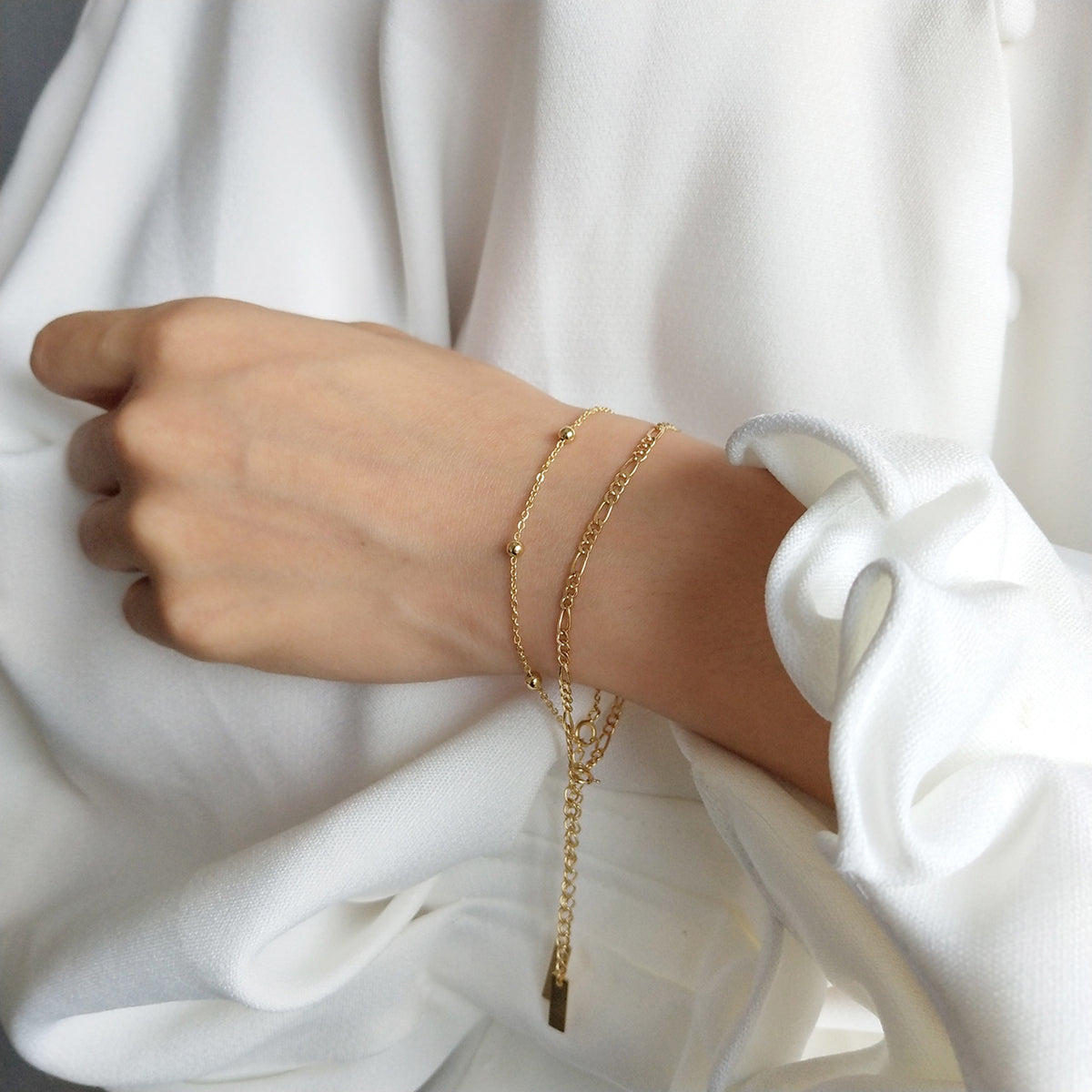 F廠-韓國韓版 明星同款百搭S925純銀十字間珠圓珠手鍊手飾「A170-171」25.05-1