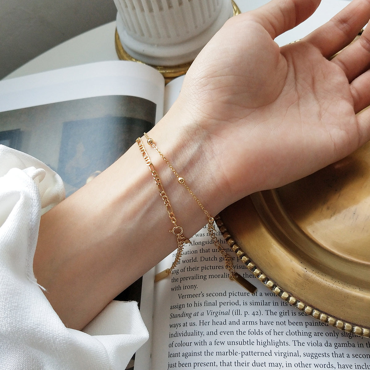 F廠-韓國韓版 明星同款百搭S925純銀十字間珠圓珠手鍊手飾「A170-171」25.05-1