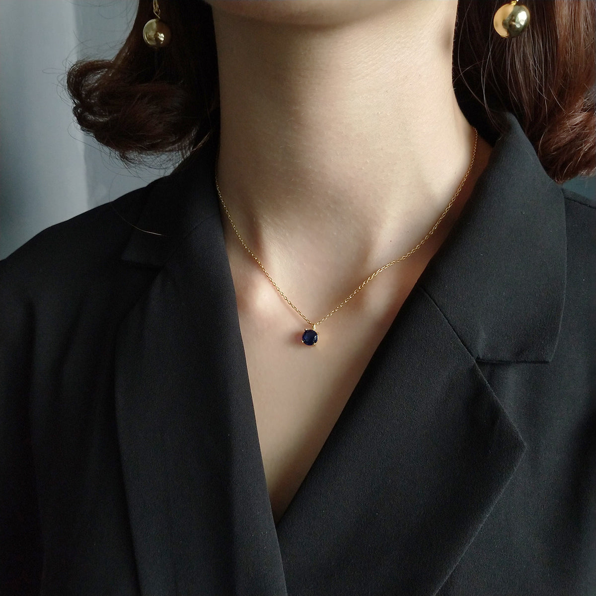F廠-韓國韓版925純銀藍金項鍊吊墜女配飾飾品鎖骨鏈吊墜簡約百搭裝飾「B381」25.05-5