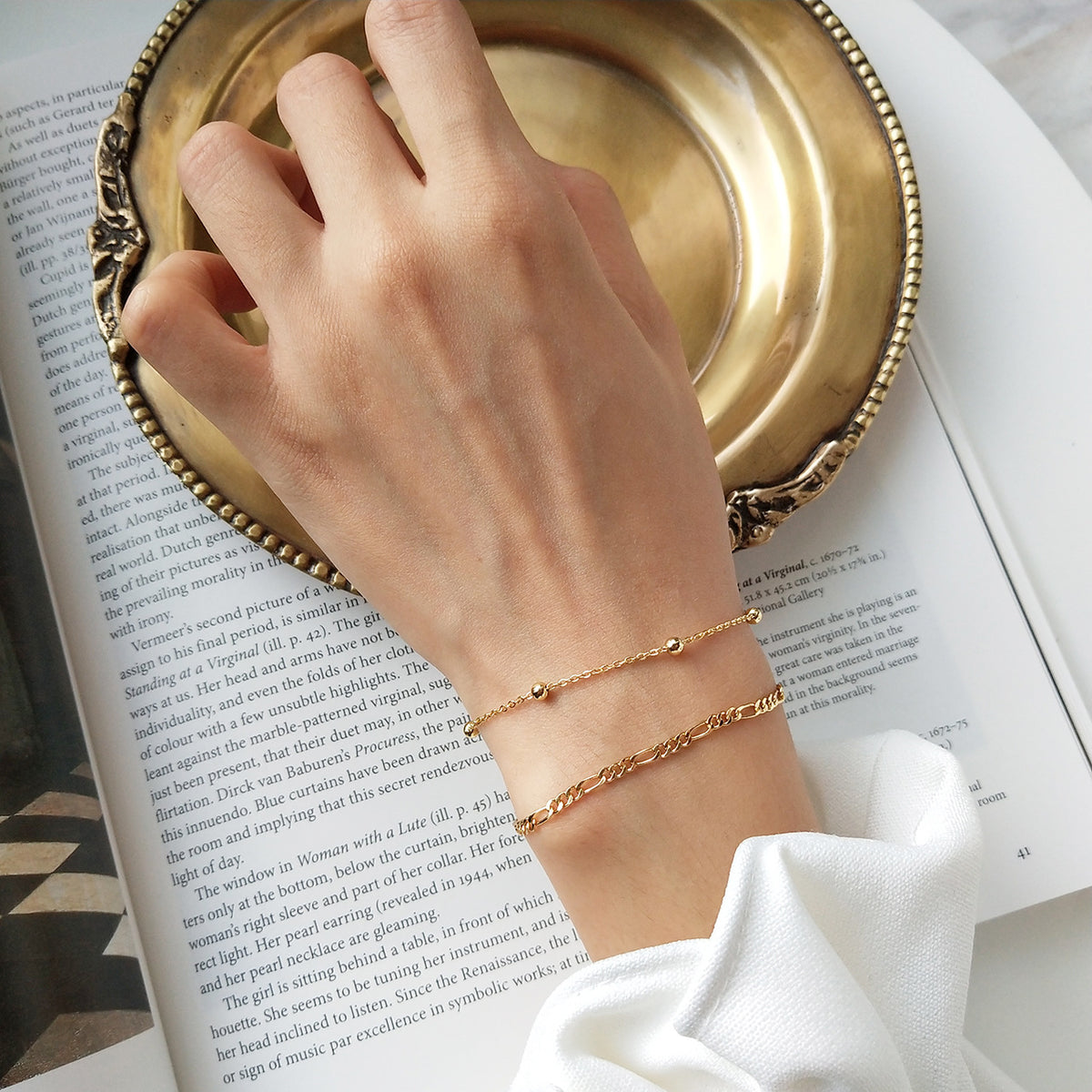 F廠-韓國韓版 明星同款百搭S925純銀十字間珠圓珠手鍊手飾「A170-171」25.05-1