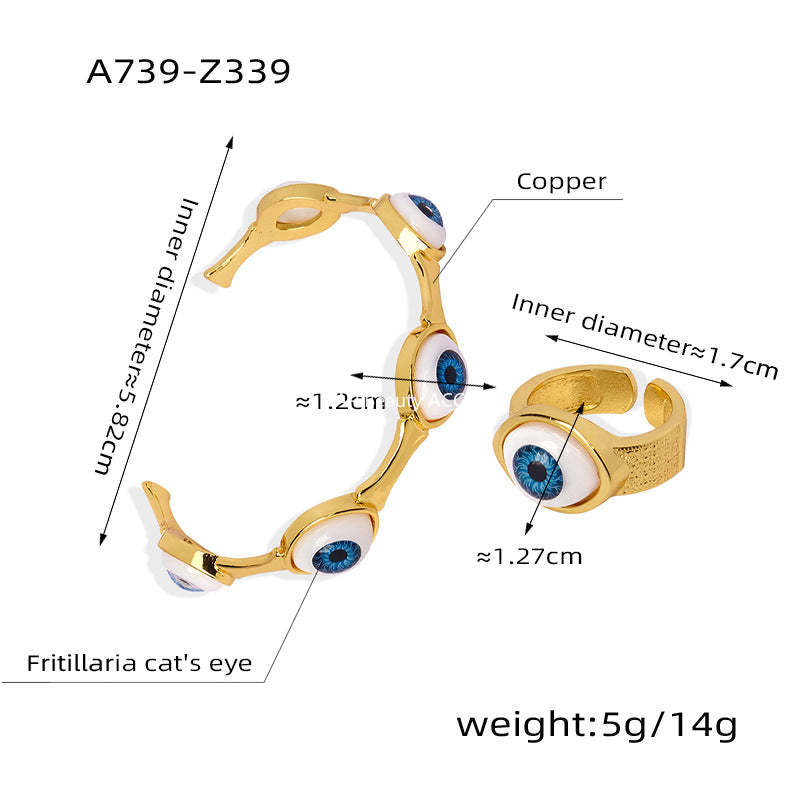 B廠-跨境嘻哈風女式銅鍍真金指環惡魔之眼開口手環手鐲歐美風個性套裝「Y088」25.10-5