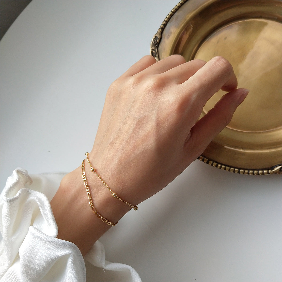 F廠-韓國韓版 明星同款百搭S925純銀十字間珠圓珠手鍊手飾「A170-171」25.05-1