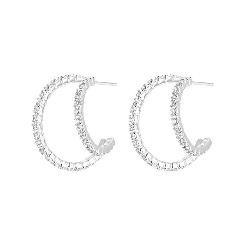 C廠-小眾設計冷淡風細閃鋯石銀針耳釘女高級感百搭疊戴風雙層秋冬耳飾「EH-4121」25.10-5