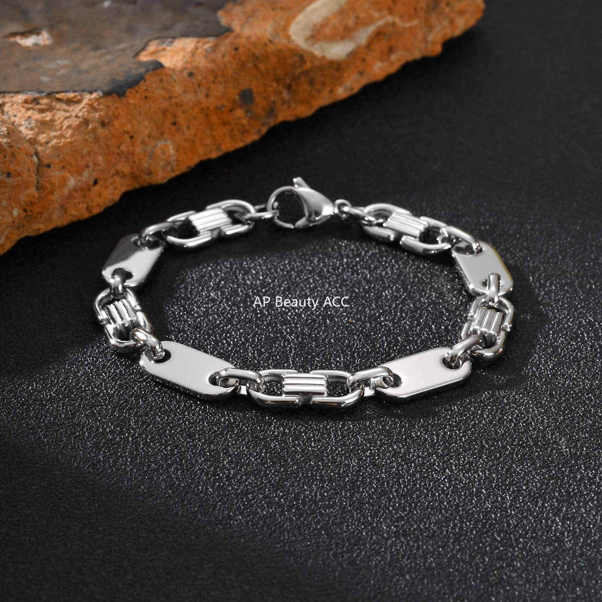 G廠-不鏽鋼扁節鏈小眾百搭簡約大氣男潮流手工鏈手鍊鋼色「BR-2705」25.10-5