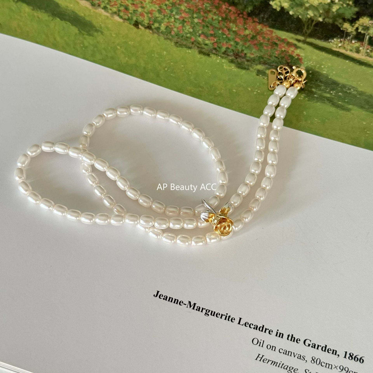 F廠-小眾輕奢法式風925純銀玫瑰花水晶珍珠項鍊女珍珠鎖骨鏈「B917」25.10-5