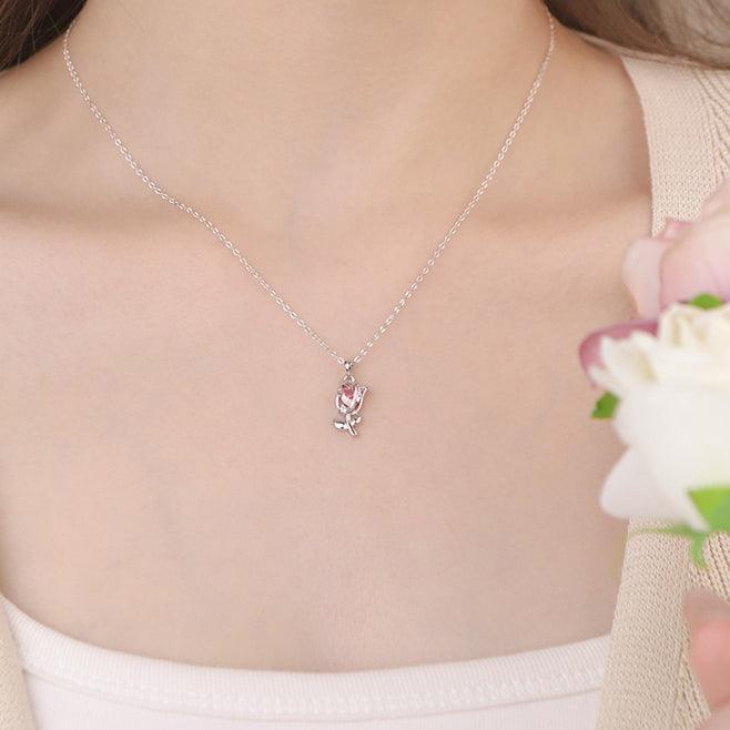 D廠-原創S999足銀心綻鬱金香套裝甜美風獨特溫柔氣質鎖骨鏈批發「YC7035E_1 YC1957N_1」25.04-2