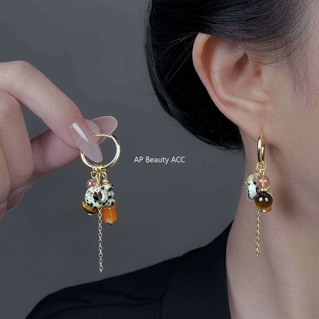 A廠-文藝復古天然石虎眼石手工藝設計感民族風流蘇耳環工廠耳環飾品批發「6942」25.10-5