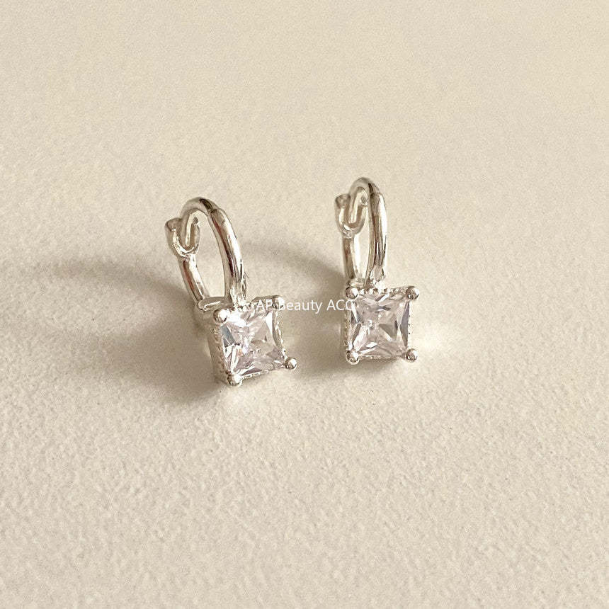 F廠-韓國韓版925純銀方鋯耳環耳扣簡約冷淡風氣質ins風耳飾「C1230」25.10-5