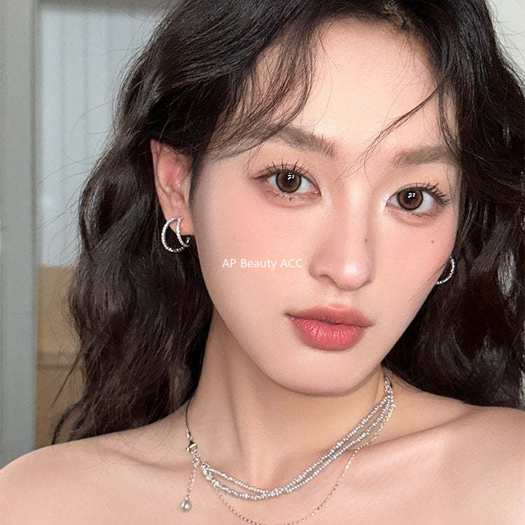 C廠-小眾設計冷淡風細閃鋯石銀針耳釘女高級感百搭疊戴風雙層秋冬耳飾「EH-4121」25.10-5