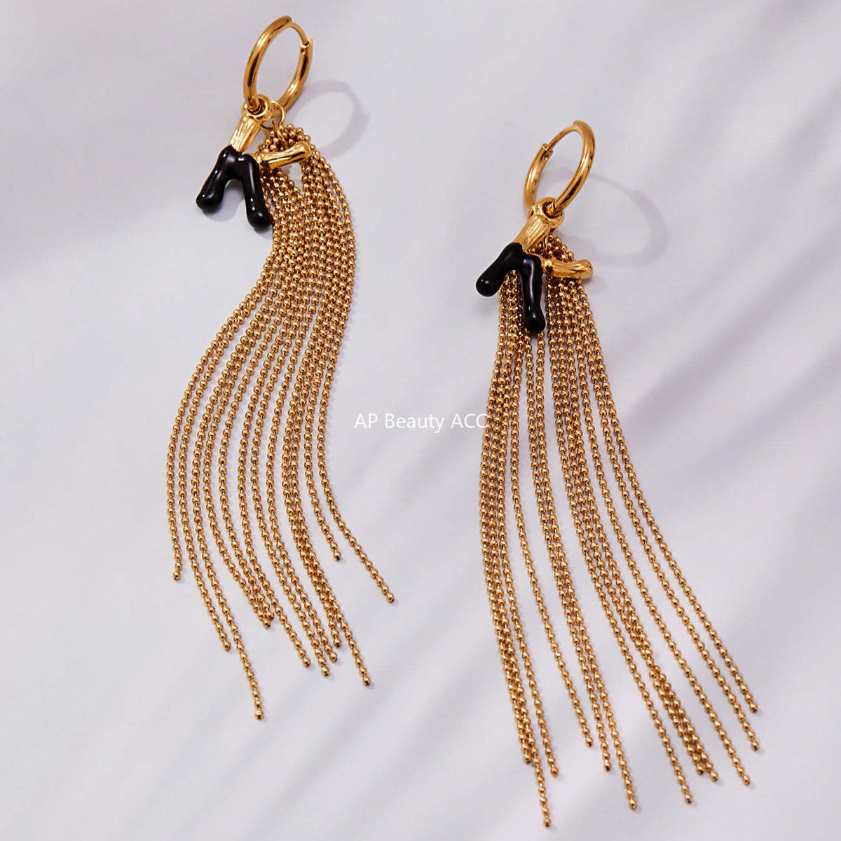 B廠-不鏽鋼K字母滴油流蘇吊墜耳環ins法式潮流個性耳飾鍍18k金「F116」25.10-5