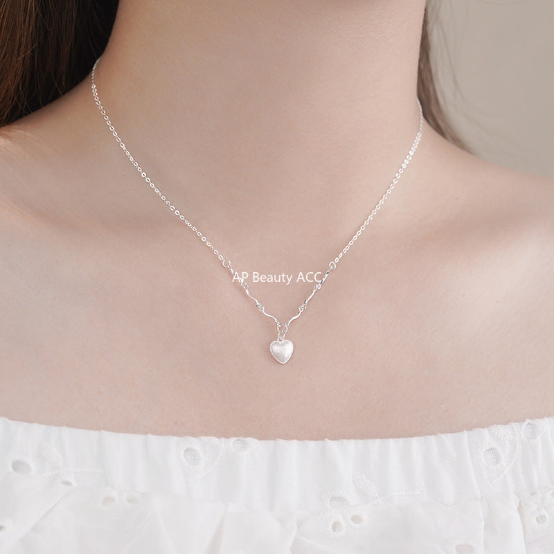 D廠-S999足銀輕奢愛心拉絲項鍊女甜美小眾文藝溫柔精美氣質鎖骨鏈「YC2194N_1」25.10-2