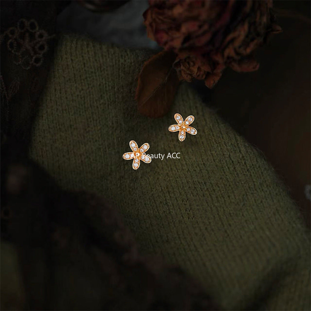 A廠-微鑲鋯石迷你版925銀針小花耳環 清新甜美簡約通勤百搭新款耳飾「6928」25.10-3