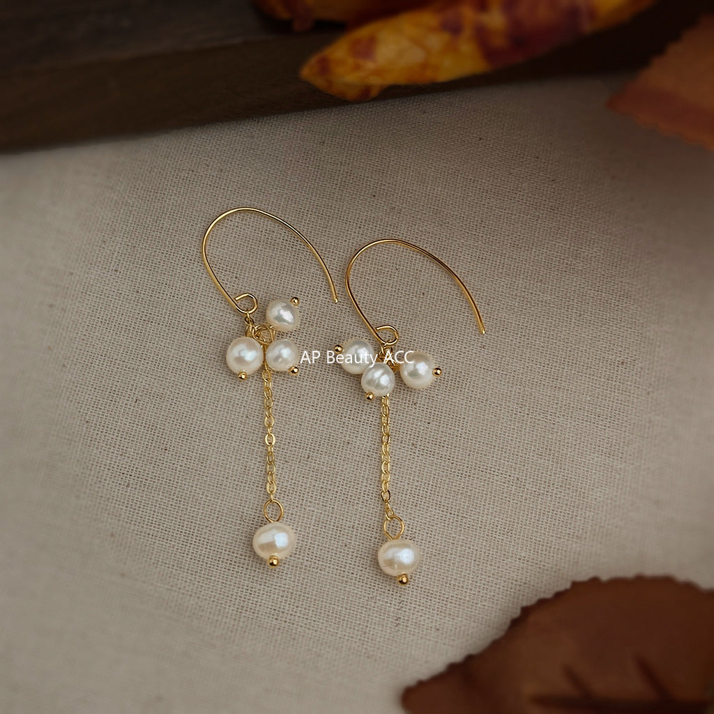 A廠-淡水珍珠輕奢風時尚高級感長款流蘇手工耳環氣質新款工廠耳飾批發「6499」25.10-3