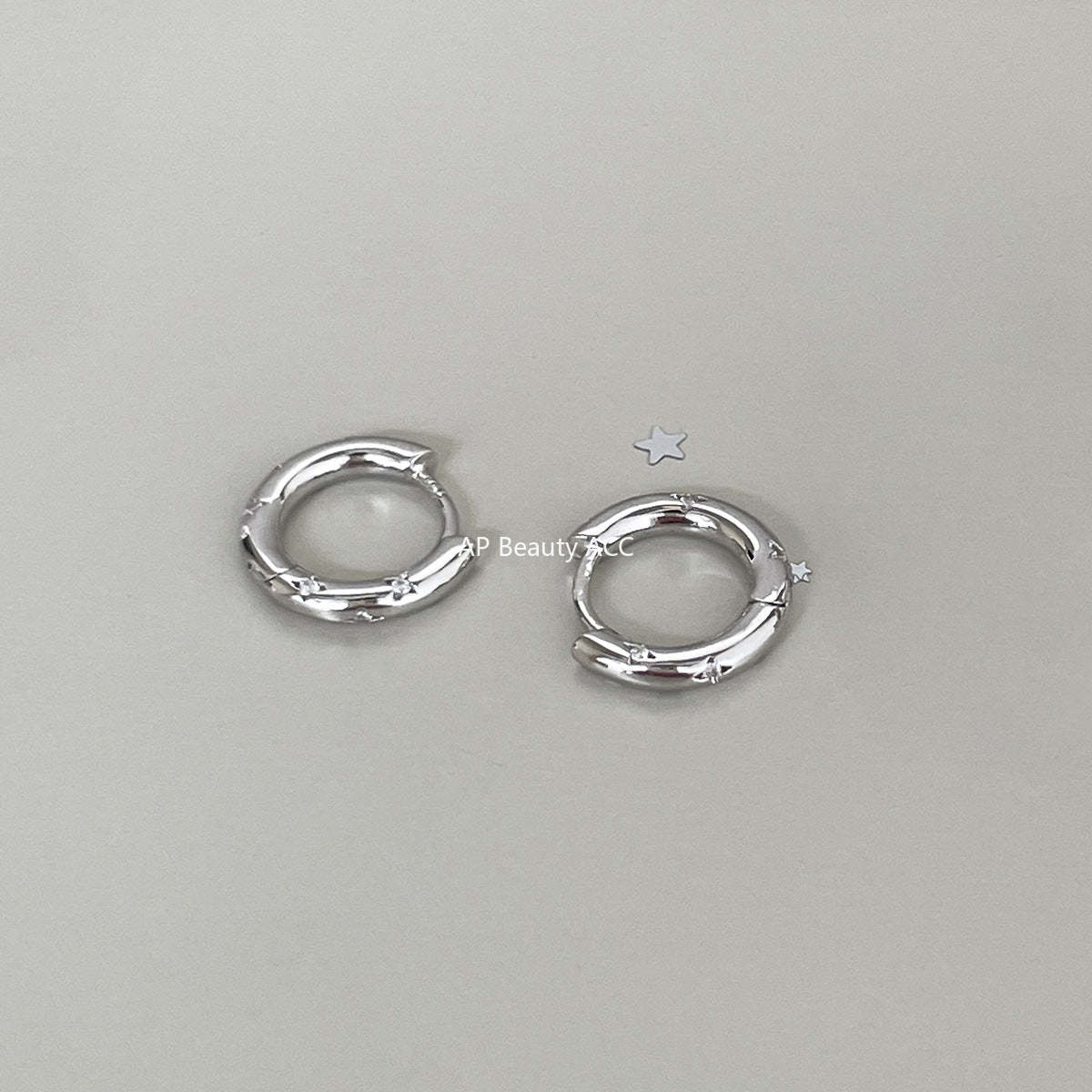 C廠-925銀針四芒星耳環女小眾設計百搭鋯石耳圈高級感個性疊戴風耳飾「EH-3972」25.10-5