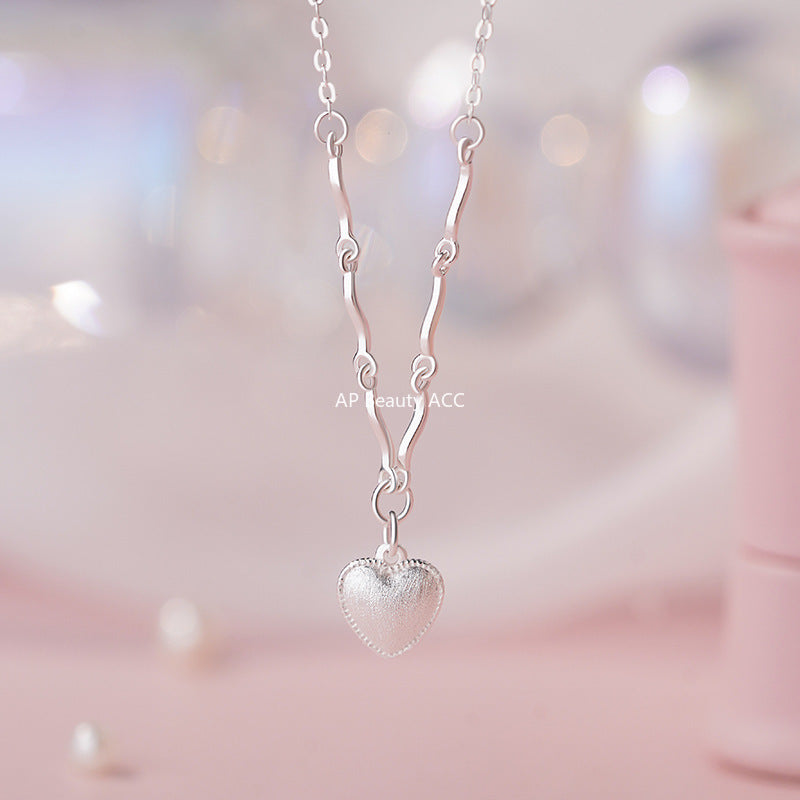 D廠-S999足銀輕奢愛心拉絲項鍊女甜美小眾文藝溫柔精美氣質鎖骨鏈「YC2194N_1」25.10-2