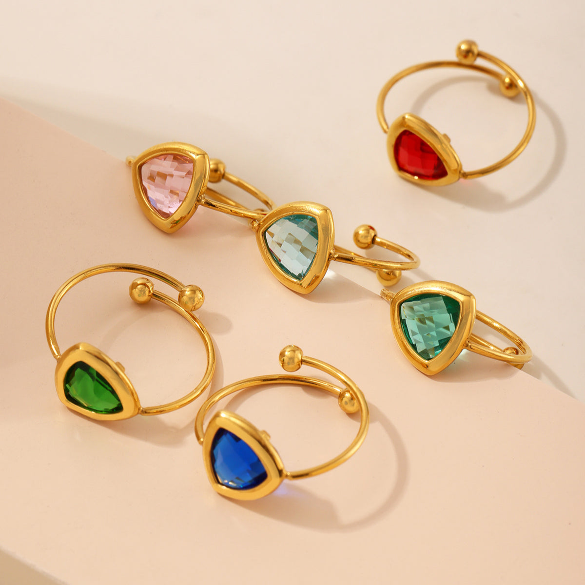 B廠-跨境新款18K金捷克玻璃鋼珠開口戒指不鏽鋼不掉色歐美飾品「TXA265」25.06-3