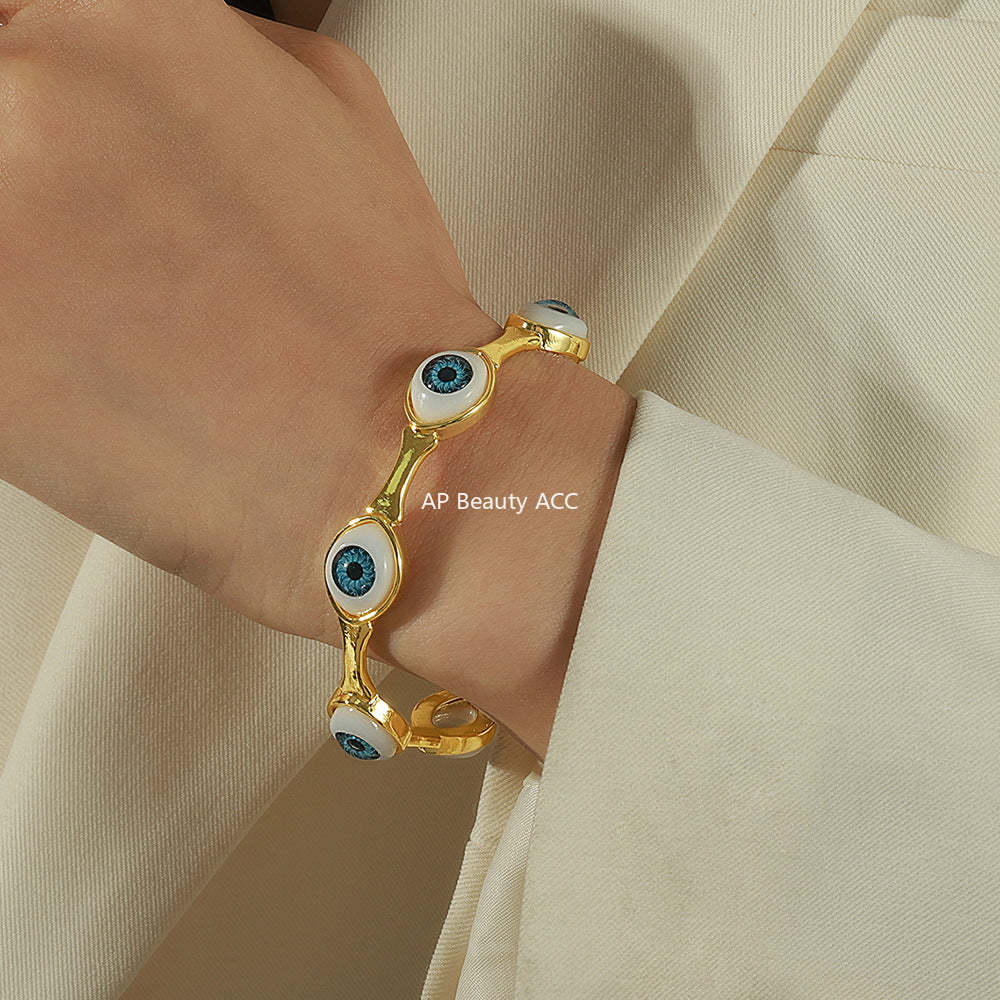 B廠-跨境嘻哈風女式銅鍍真金指環惡魔之眼開口手環手鐲歐美風個性套裝「Y088」25.10-5
