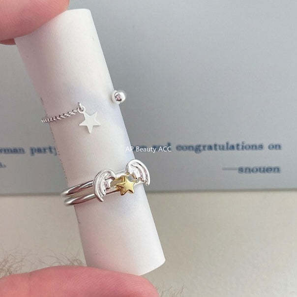 C廠-超仙百搭天使之翼疊戴戒指女簡約精緻高級感星星純銀食指戒新指環「JZ-0717」25.10-5