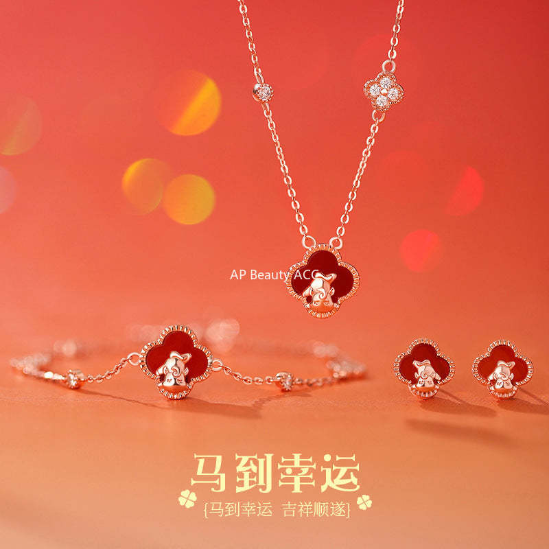 D廠-原創S925純銀馬到成功耳環本命年手鍊四葉草生肖馬項鍊批發「YC2693N_1 YC4913SL_1 YC9704E_1」25.10-5