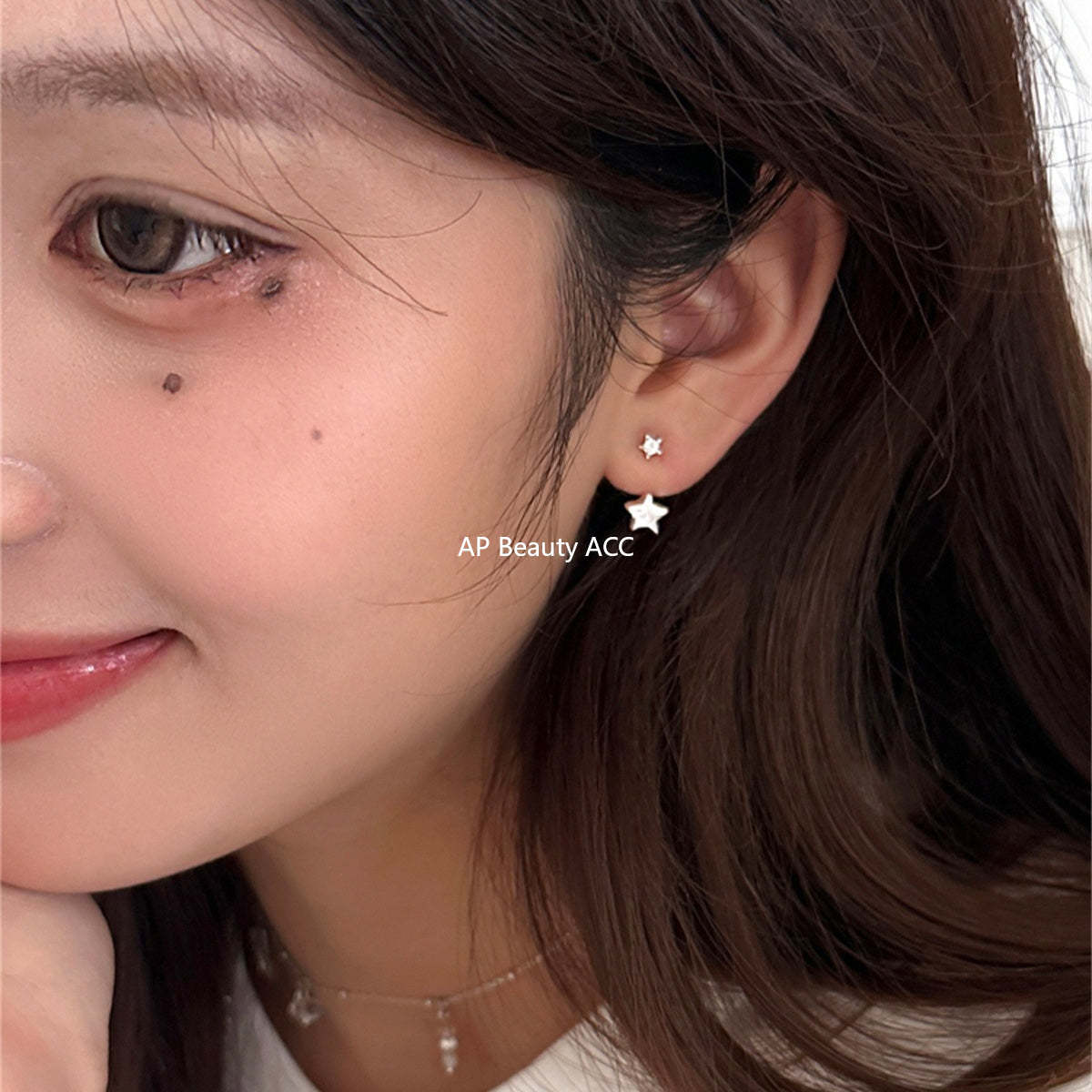 C廠-ins簡約風星星後掛式耳釘女清新設計高級感銀針鋯石耳環甜美耳飾「EH-4172」25.10-4