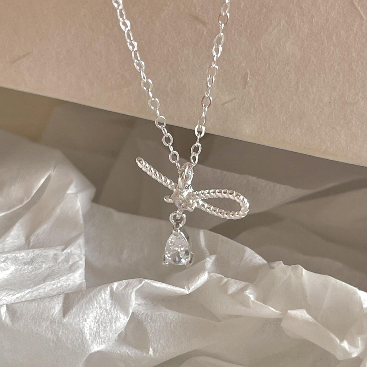 F廠-韓國韓版925純銀蝴蝶結鋯石項鍊氣質ins百搭小紅書項鍊「B1331」25.08-1