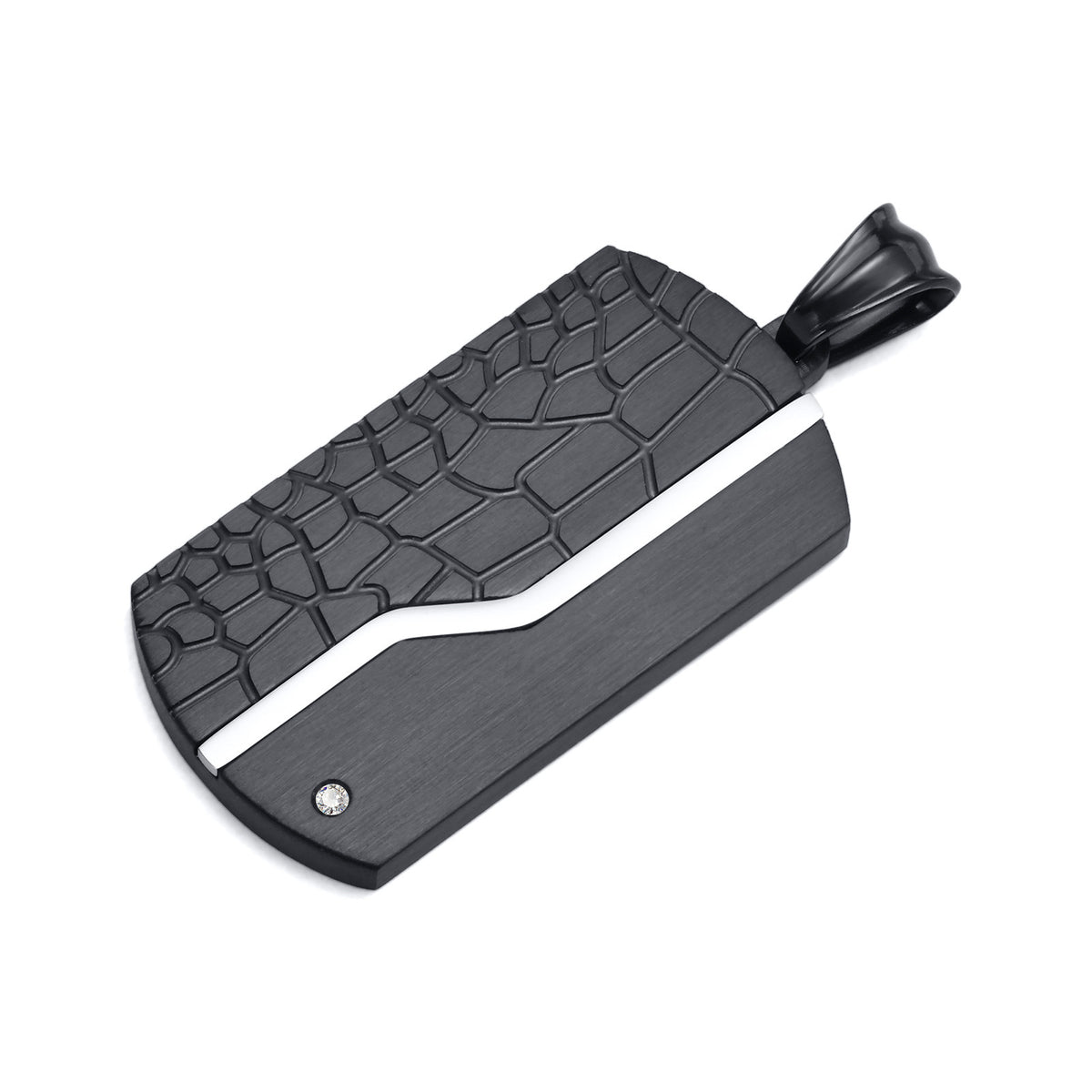 G廠-鈦鋼黑色吊牌 不鏽鋼白色鋯石狗牌吊墜項鍊「PN-1689」25.09-2