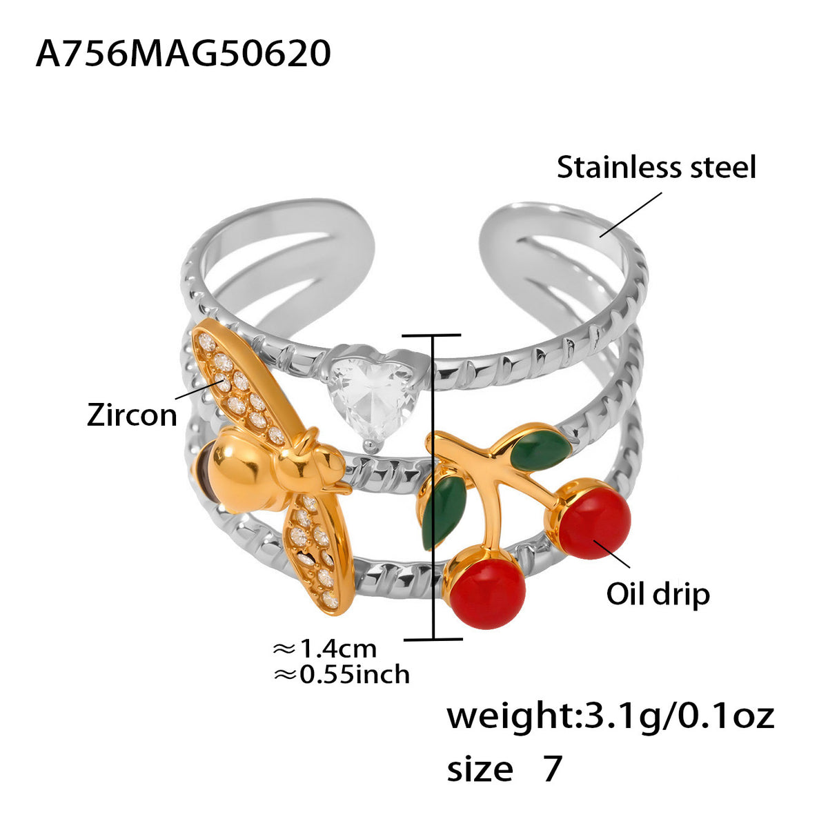 B廠-5A鋯石手工滴油指環百搭高級感手飾鈦鋼開口戒指ins不掉色「A756-A757」25.06-4