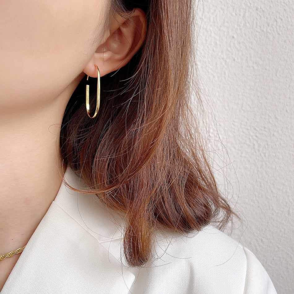 F廠-韓國韓版925純銀U形金色自然圓弧耳環耳圈通體純銀耳釘「C772」25.07-4