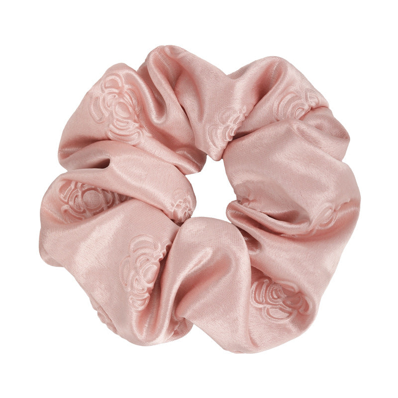 E廠-高級感純色輕奢立體壓花緞面大腸髮圈女慵懶風簡約百搭扎頭髮皮筋「27104」25.06-4