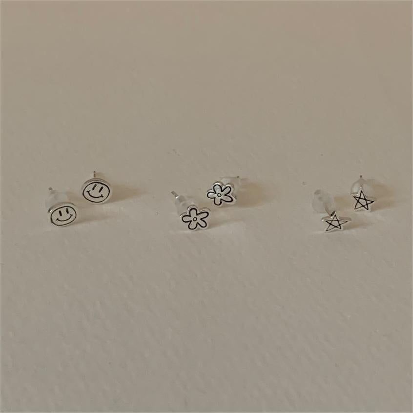F廠-韓國韓版925純銀笑臉星星花朵耳環耳扣簡約冷淡風氣質ins「C1253」25.08-3