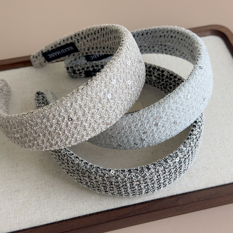 E廠-亮片編織網格髮箍高顱頂百搭頭箍高級感小香風頭箍髮飾新款女「27131」25.06-4