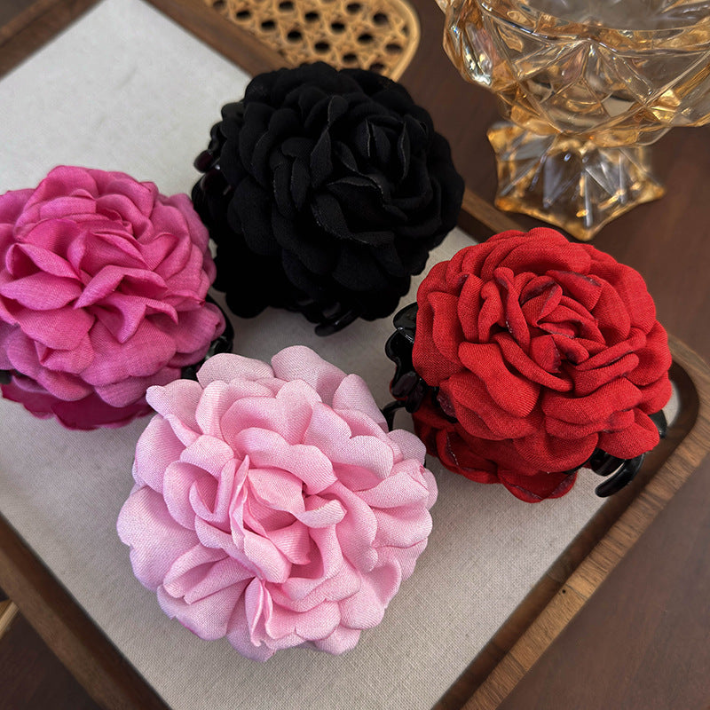 E廠-2025年新款紅色花朵抓夾頭飾乾枯玫瑰花髮夾頭花髮飾大號紅花女「24871」25.06-3