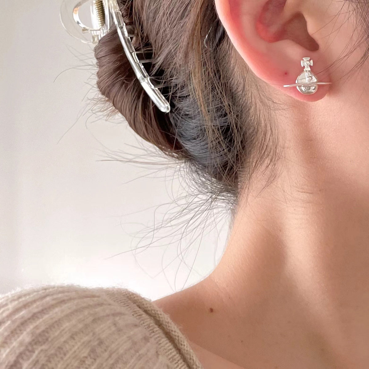 F廠-韓國韓版925純銀幾何土星耳釘女簡約時尚ins風耳環耳飾「C974」25.06-4