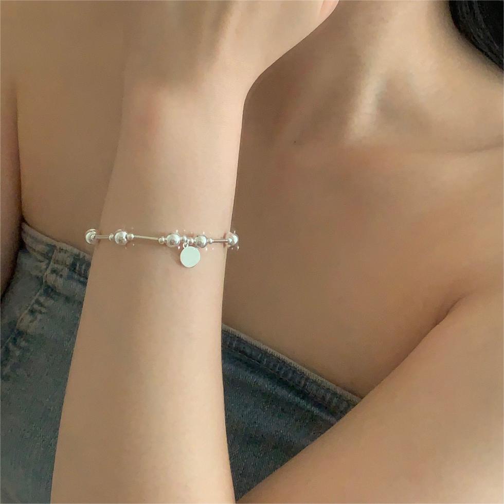 F廠-韓國韓版925純銀圓珠手鍊簡約幾何形細線條彈力手鍊手飾「A353」25.09-2