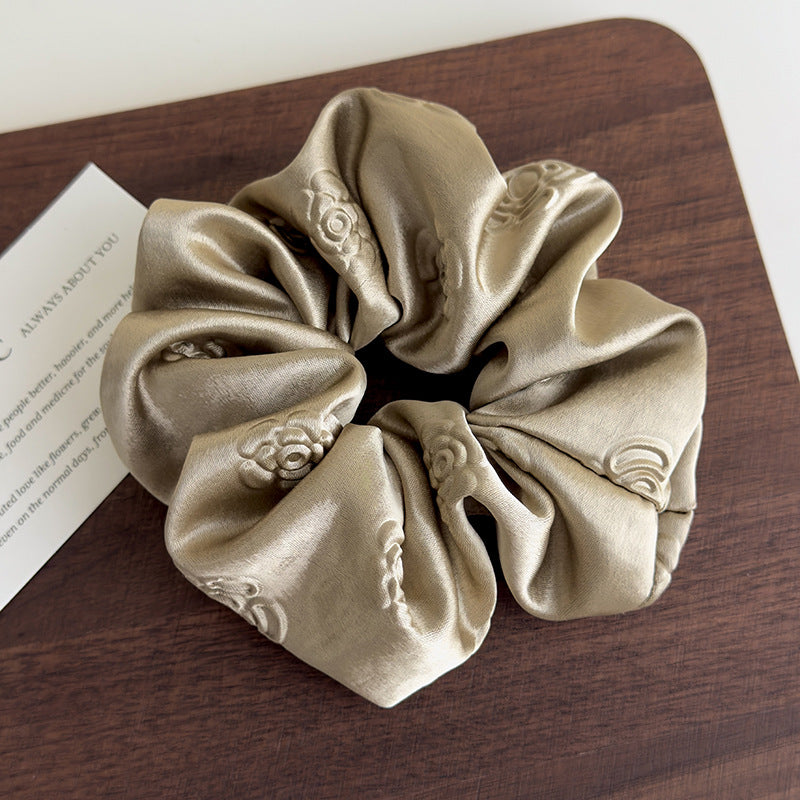 E廠-高級感純色輕奢立體壓花緞面大腸髮圈女慵懶風簡約百搭扎頭髮皮筋「27104」25.06-4