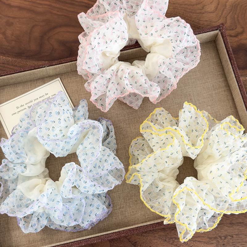 E廠-彩虹泡泡 繡球碎花髮圈高級感法式溫柔大腸圈頭繩髮飾低馬尾髮飾「26937」25.05-3