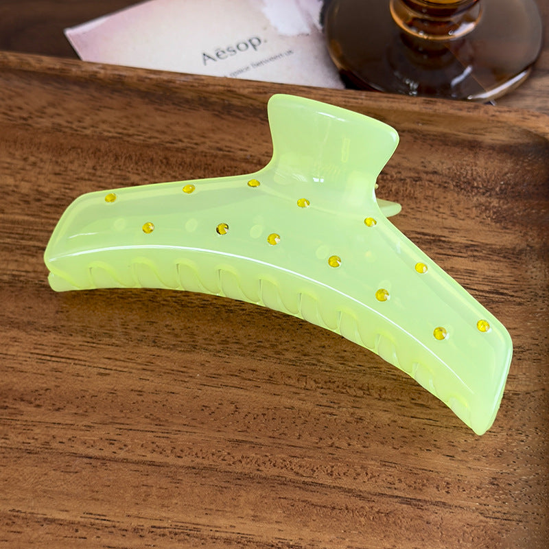 E廠-韓版髮飾頭飾氣質甜美清透感鑲鑽壓克力抓夾髮抓春夏彩色樹脂抓夾「27015」25.05-5