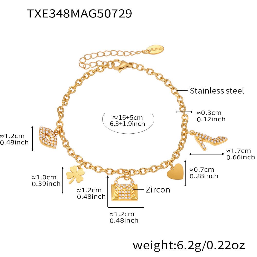 B廠-18K金鋯石掛鎖愛心四葉花項鍊手鍊跨境歐美不鏽鋼個性套裝「TXP348-TXE348」25.08-2