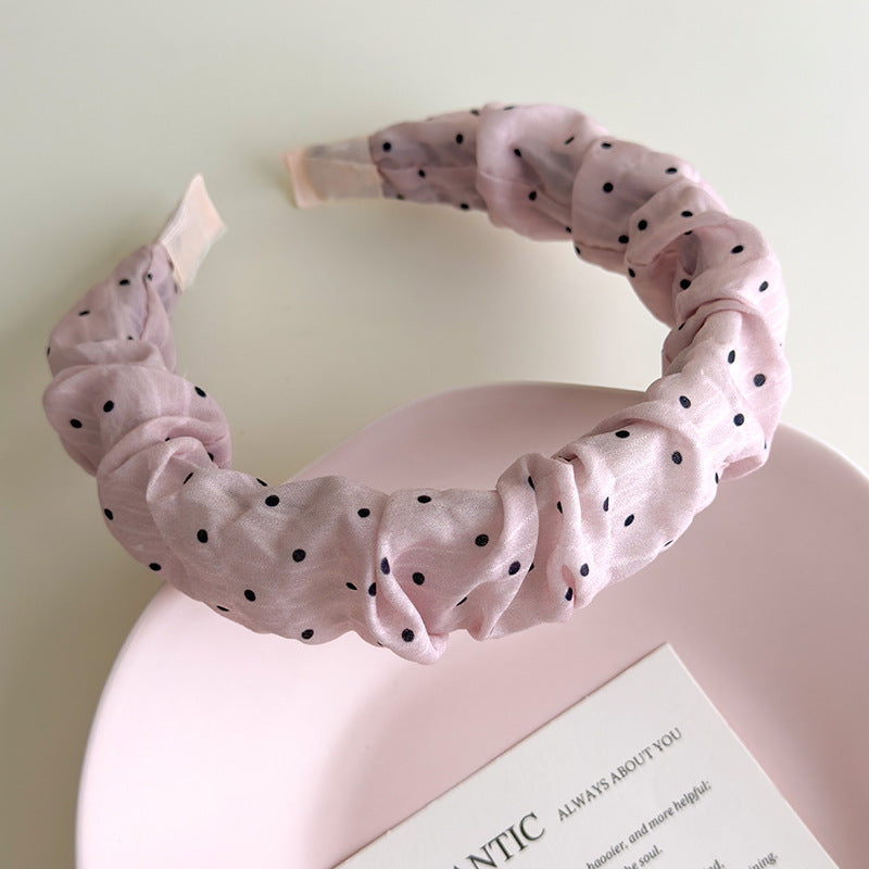E廠-甜美粉色系波點褶皺寬邊髮箍女洗臉壓髮頭箍少女心溫柔髮捆髮飾夏「27177」25.07-1