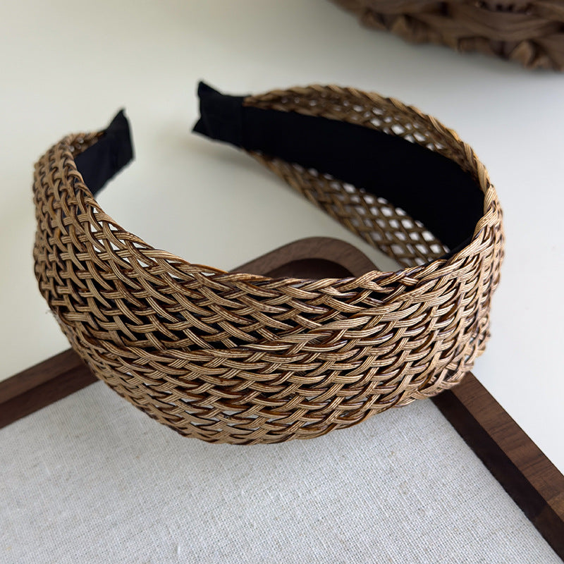 E廠-度假風草編寬邊髮箍女款波西米壓頭箍日常外戴髮捆高顱頂洗臉髮卡「25684」25.06-4