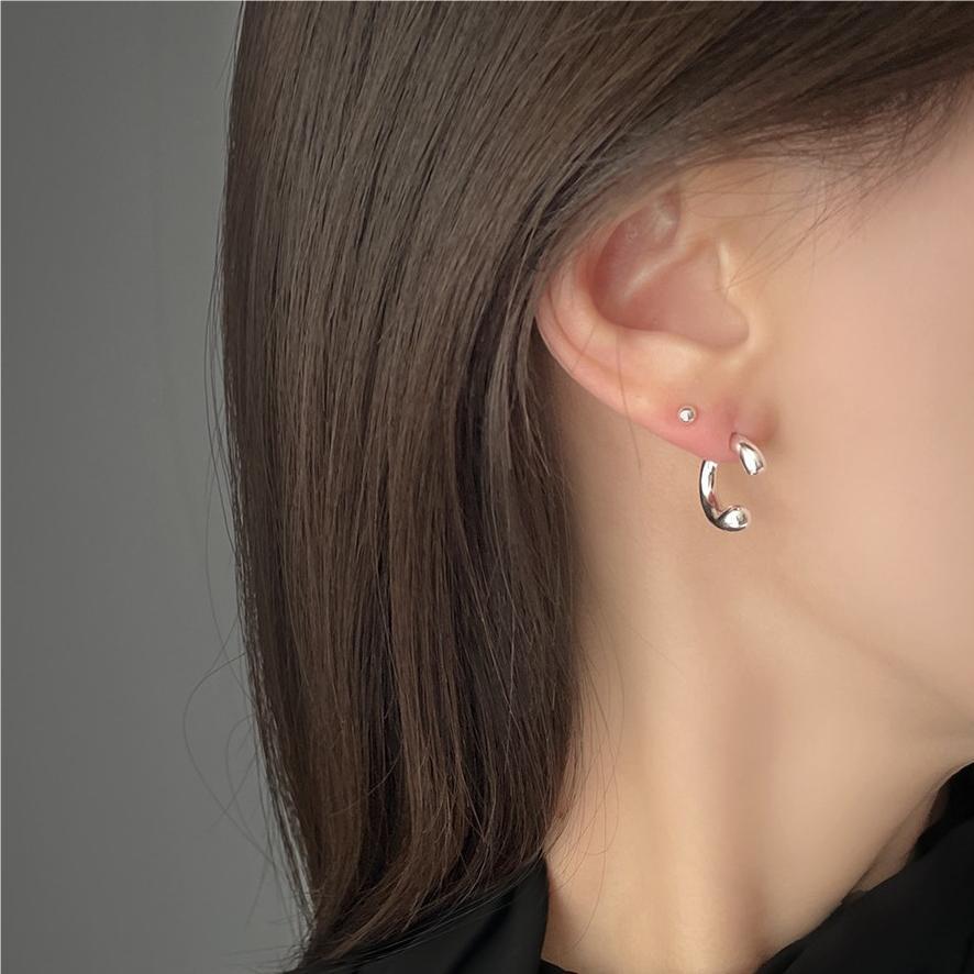 F廠-韓國韓版925純銀U形自然圓弧耳環耳圈通體純銀耳釘「C1065」25.09-4